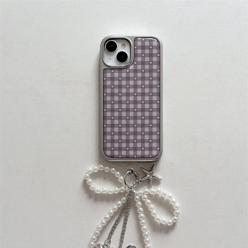 Phone Cases Purple - Rosa Lila Herzförmige Karierte Koreanische Ins