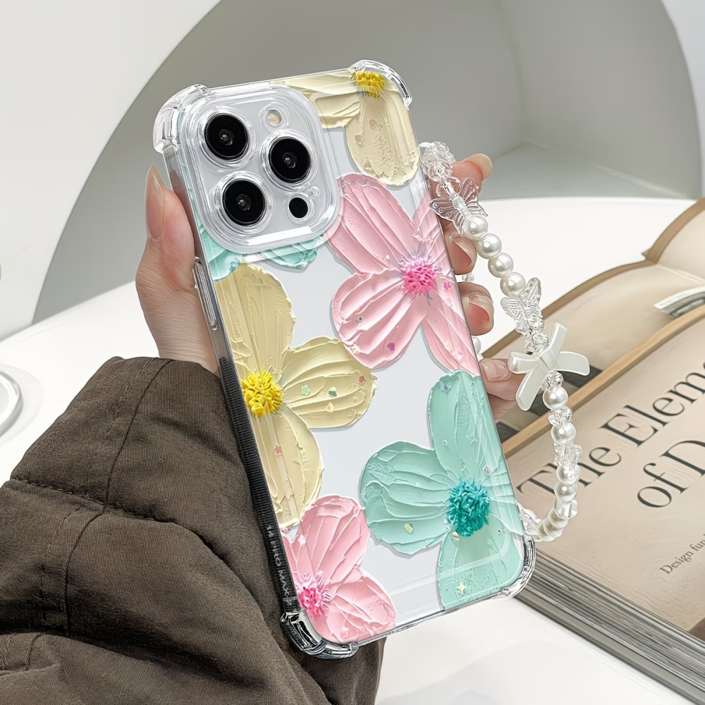 Phone Cases Drop Proof - Bunte Blumen Transparente TPU 4-Ecken Anti-Sturz