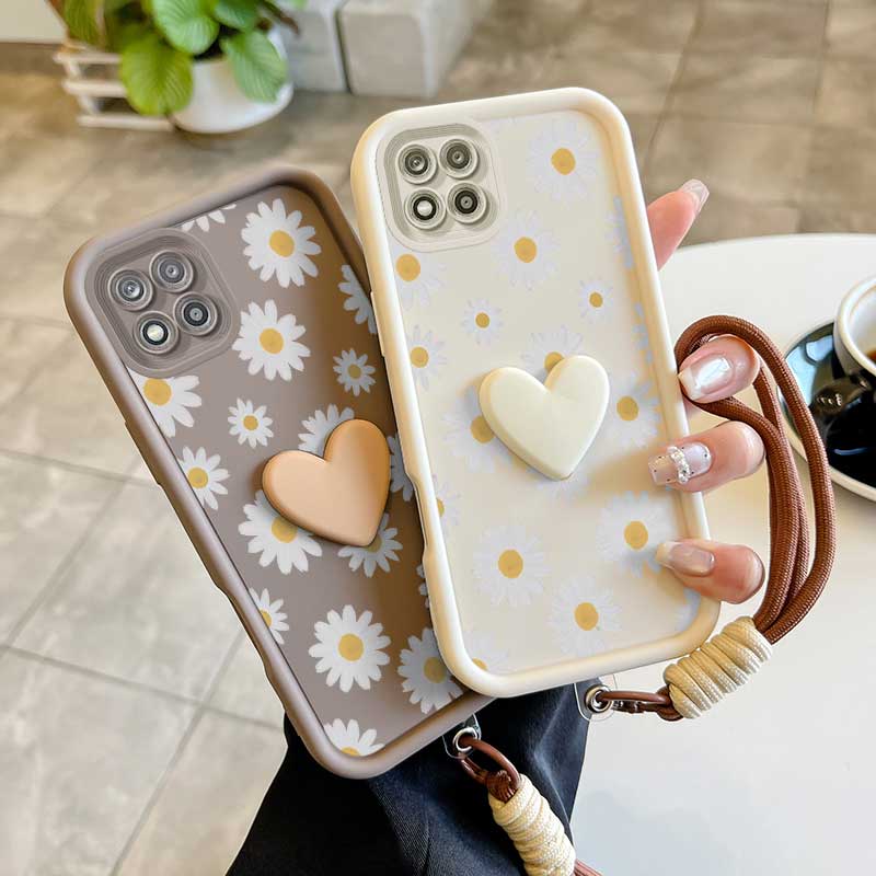 Phone Cases India - 3 Stück (weiße Sonnenblumen-Handyhülle + Umhängeband