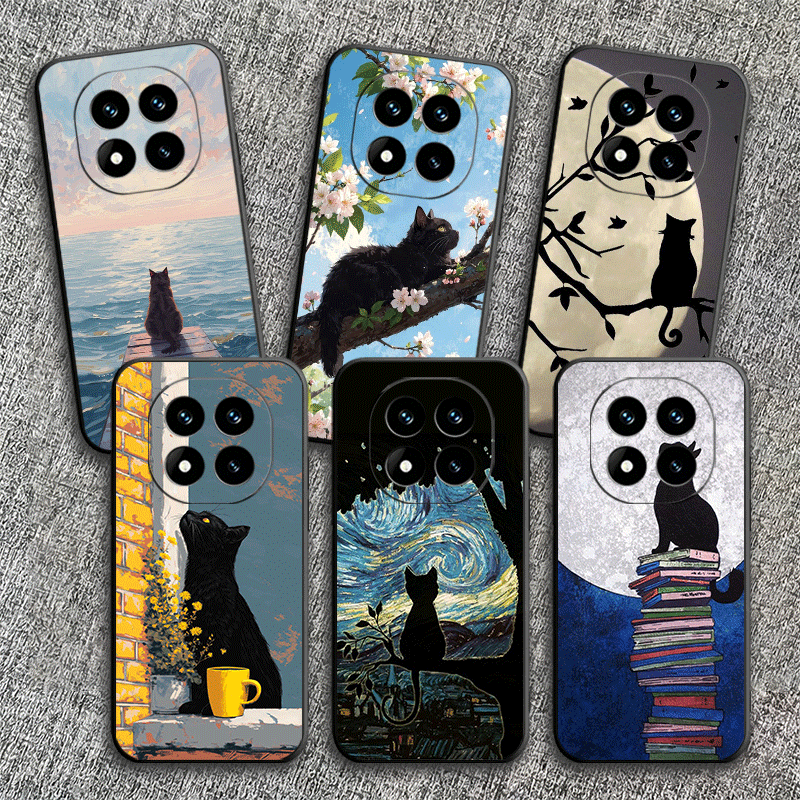 Phone Cases Shein - Schwarze Katze Ästhetisches Muster Weiche Handyhülle